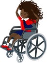 Young disabled black female character sitting in a wheelchair. Disabilities. Daily life. Flat editable vector illustration, clip