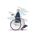 Young disabled female character sitting in a wheelchair. Disability. Daily life. Flat editable vector illustration