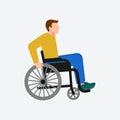 Young disabled man sitting in wheelchair on white background Royalty Free Stock Photo