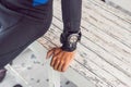 Young diver preparing an underwater compass for diving Royalty Free Stock Photo