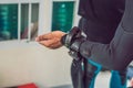 Young diver preparing an underwater compass for diving Royalty Free Stock Photo