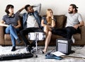 Young diverse people enjoying music together Royalty Free Stock Photo