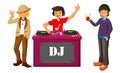 Young DJ mixing music on turntables on the stage of nightclub flat design