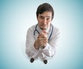Young doctor is asking for help or praying. Royalty Free Stock Photo
