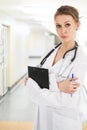 Young doctor in clinic's corridor Royalty Free Stock Photo