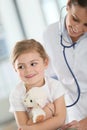 Young doctor examining little girl with stethoscope Royalty Free Stock Photo