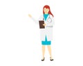 Young doctor female standing. Medicine hospital staff professional. White woman character with stethoscope. Vector flat