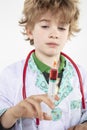 Young doctor holds a syringe in his hand filled with vaccine