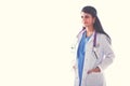 Young doctor or medic with clipboard and stethoscope standing on white background Royalty Free Stock Photo