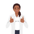 Young doctor in a medical coat shows gesture thumbs up two hands Royalty Free Stock Photo