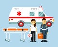 Medicine ambulance concept in flat style isolated on blue background.