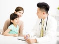 Young doctor talking to young child and mother Royalty Free Stock Photo