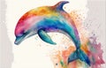 Young dolphin leaping out of watercolor splash waves Royalty Free Stock Photo