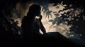 young dreaming woman in a shadow play illustration - beautiful wallpaper