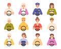 Young driver characters. Various people drive car, taxi and police. Drivers avatars, cartoon woman man ride auto