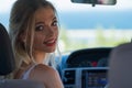 Young driver woman behind steering wheel Royalty Free Stock Photo