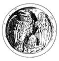 Young Eagle is shown on a scutella or dish during the Roman times, vintage engraving