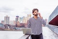 Young East Indian American Businessman traveling, working in New York City Royalty Free Stock Photo