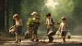 Young Eco-Warriors: Kids Collecting Garbage for Earth Day Celebration. Generative ai Royalty Free Stock Photo