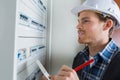 young electrician working on electric panel Royalty Free Stock Photo