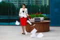 Young elegant business woman with papers Royalty Free Stock Photo