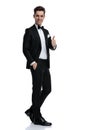 Young elegant groom smiling and making thumbs up sign