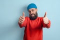 Young emotional bearded man and facial expression concept Royalty Free Stock Photo
