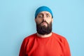 Young emotional bearded man and facial expression concept Royalty Free Stock Photo