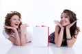 Young Emotional Women With Paper Bag Royalty Free Stock Photo