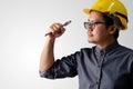 young engineer is actively acting ready to work Royalty Free Stock Photo