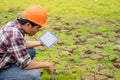 Young engineer working on site at the dam Royalty Free Stock Photo