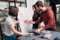 Young engineers discussing electronic scheme Royalty Free Stock Photo