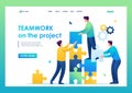 Young entrepreneurs are working together on the project. Flat 2D. vector illustration landing page Royalty Free Stock Photo