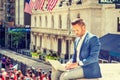 Young European Businessman with beard traveling, working in New York City