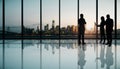 Young european businesspeople working in modern office interior with panoramic city view. Meeting, success, teamwork and Royalty Free Stock Photo