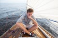 Young european man having a nausea seasickness. He is trying to stop vomiting. Royalty Free Stock Photo