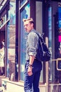 Young European Man traveling in New York City Royalty Free Stock Photo