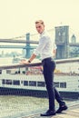 Young European Man traveling in New York City Royalty Free Stock Photo