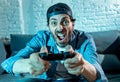 Close up of nerd video gamer addicted man. Royalty Free Stock Photo