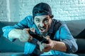 Close up of nerd video gamer addicted man. Royalty Free Stock Photo