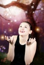 Young excited woman looking up Royalty Free Stock Photo