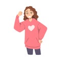 Young Excited Woman Showing Approving Gesture Fist Pumping Vector Illustration