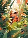 Young Explorer Amidst a Flock of Birds in the Jungle. Generative ai Royalty Free Stock Photo