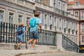 Young explorers of Lisbon run in the streets Royalty Free Stock Photo