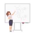 Young Faceless Chemistry Woman Teacher Standing At the Blackboard and Explaining Formula Vector Illustration