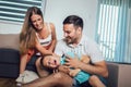 Young family being playful at home Royalty Free Stock Photo