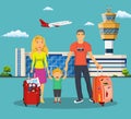 Young family with children in front of the airport Royalty Free Stock Photo