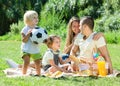 Young family with children having picnic outdoor