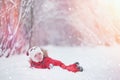 Young family with children are walking in the winter park. Winte Royalty Free Stock Photo