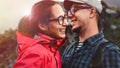 Young Couple Hikers Laugh And Enjoy Vacation